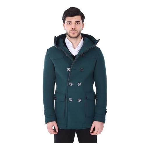Ciabalù cappotto uomo invernale elegante giacca doppiopetto montgomery in panno made in italy chiusura con bottoni slim fit (it, testo, s, regular, regular, verde)