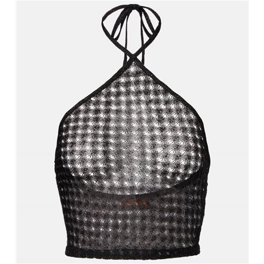 Missoni top cropped in lamã© con scollo allâamericana