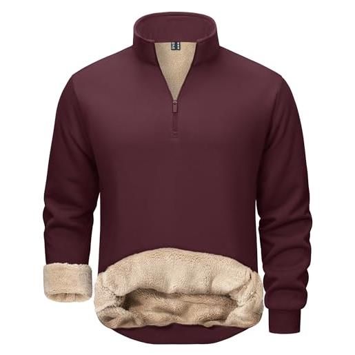TACVASEN felpa con cerniera a 1/4 per uomini a maniche lunghe pullover d'inverno maglione spesso in fleece caldo con forro pullover rosso vino, m