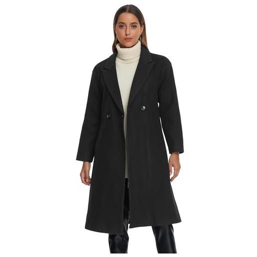 Allegra K donna soprabito invernale cappotto lungo di media lunghezza doppiopetto con revers classico nero m