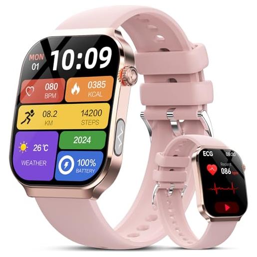Lgnitek smartwatch ecg monitor 2.2" curvo orologio 𝐆li𝐜𝐞𝐦𝐢𝐚 24h pressione sanguigna/frequenza cardiaca/hrv/spo2/acido urico/lipidi/sonno per donna fitness tracker, ip68 ios android