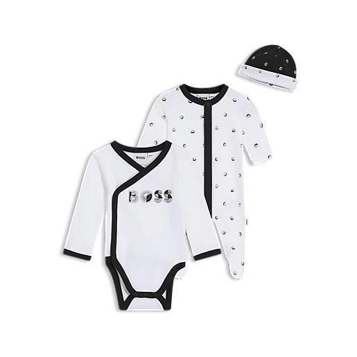 BOSS set con pagliaccetto, body e cappello per neonati in confezione regalo, bianco