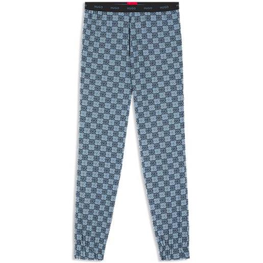 HUGO pantaloni del pigiama in cotone elasticizzato con logo stampato a strati, blu scuro