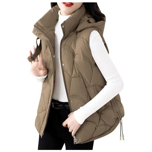 Hecatombic giacca invernale da donna senza maniche con collo alto calda e imbottita soffice leggera senza maniche con tasche corta senza maniche gilet in piumino (verde, l)