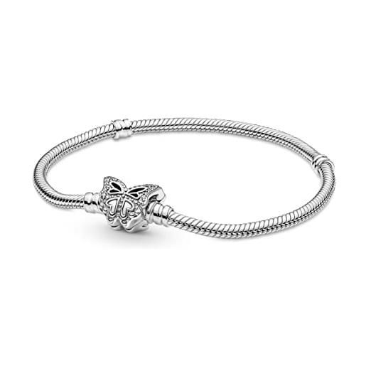 PANDORA bracciale moments in maglia snake in argento sterling con chiusura a farfalla e zirconia cubica trasparente, 19
