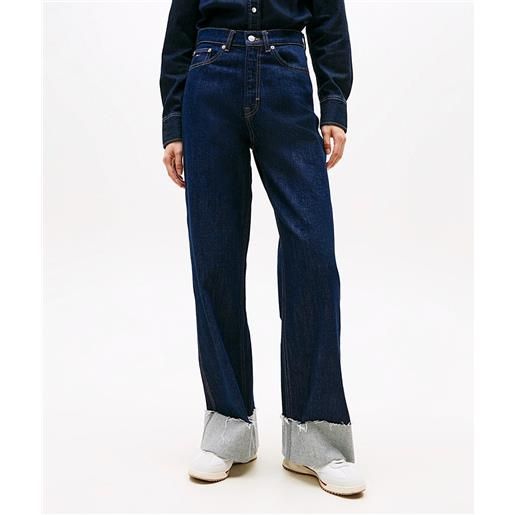 Tommy jeans claire jeans larghi a vita alta con risvolto denim dark donna