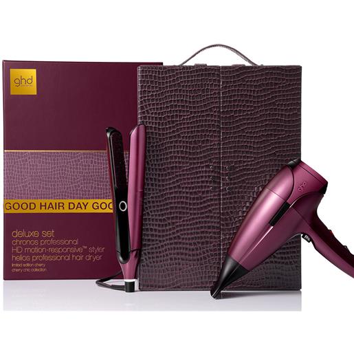 Ghd deluxe gift set cherry chic 2 pz cofanetto regular helios + chronos capelli bagnati e asciutti cofanetto