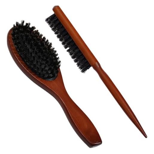 Wanfoou spazzola per capelli e barba con setole di cinghiale naturali - 2 pezzi per coda tirata e uomo