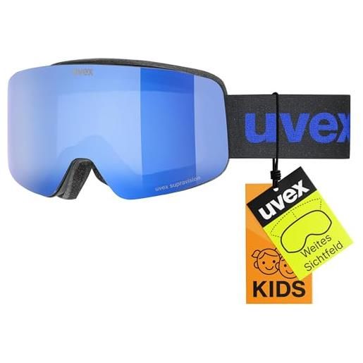Uvex pwdr fm, maschera da sci unisex bambino, black matt/blue-clear, one size