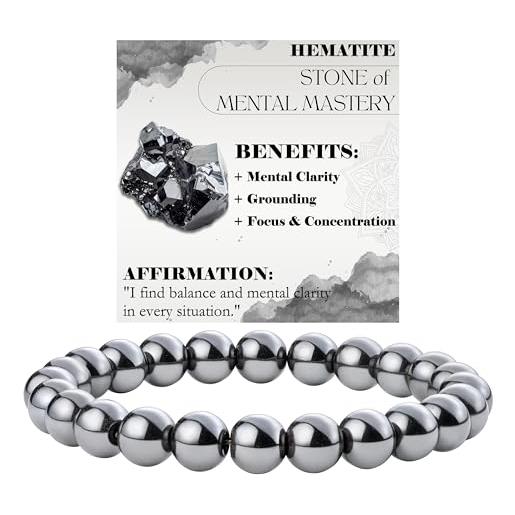 Bracciale In Ematite Magnetica Con Perline Da 8 Mm - Lunghezza 19 Cm, Elastico, Si Adatta A Polsi 17-21 Cm, Pietra Naturale