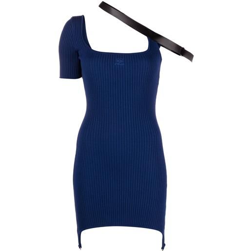 Courrèges abito corto asimmetrico con dettaglio cinghia - blu
