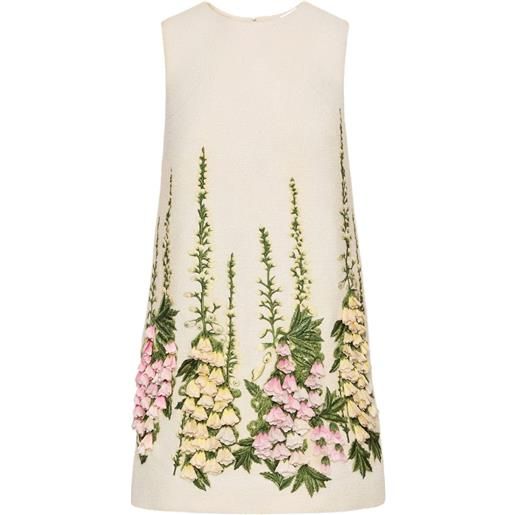 Oscar de la Renta abito corto in tweed con ricamo - toni neutri
