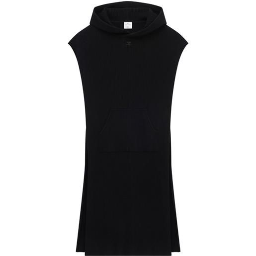 Courrèges felpa smanicata con cappuccio - nero