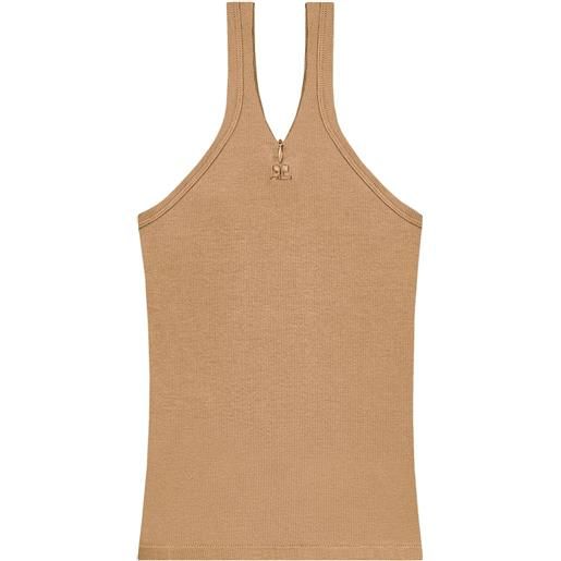 Courrèges top a coste con ricamo - marrone