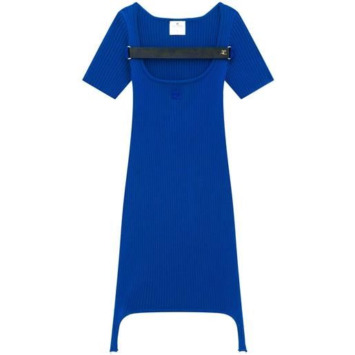 Courrèges abito corto maille racer bretelles con cinghia - blu