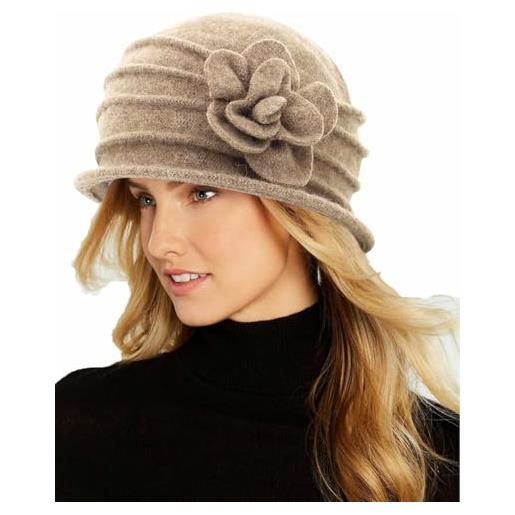 INOGIH donna anni '20 vintage upturn brim misto lana cloche chiesa cappello inverno feltro secchio bowler cappello crushable pieghevole, khaki, m