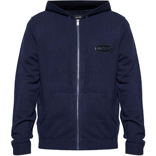 Zadig&Voltaire felpa con cappuccio, applicazione logo e zip - blu