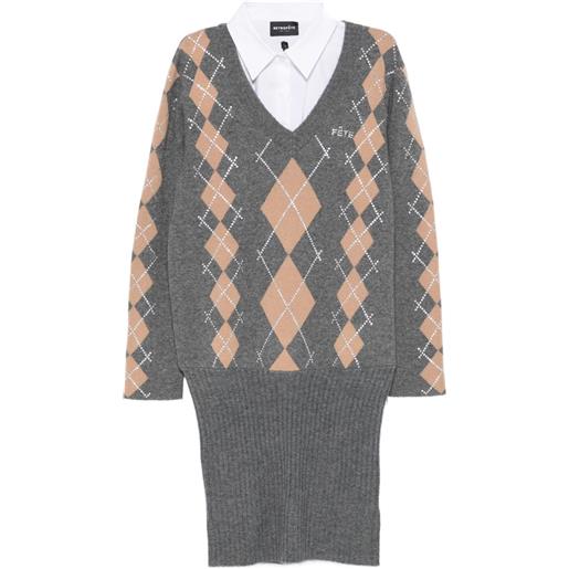 Retrofete abito corto ornella a rombi - grigio