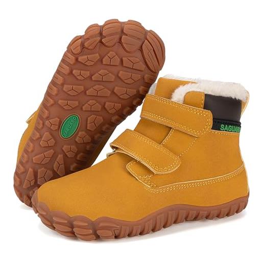 SAGUARO barefoot shoes bambini stivali da neve impermeabili bambino scarpe invernali caldo bambina piedi nudi scarpe invernali antiscivolo, giallo, 25