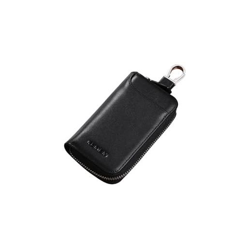 PORRASSO astuccio portachiavi vera pelle auto del sacchetto portachiavi portatile sacchetto chiave key case con 6 gancio per uomo nero b