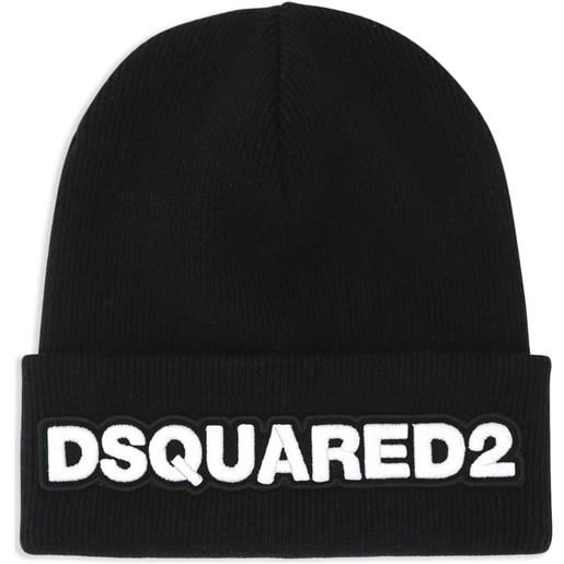DSQUARED2 logo patch ribbed beanie - nero