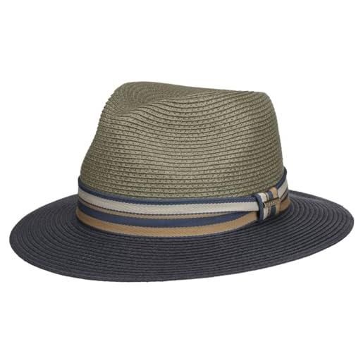 Stetson romaro toyo traveller cappello di paglia da uomo - in viscosa - protezione uv 40+ - tesa larga - con nastro decorativo in gros-grain a righe - primavera/estate grigio m (56-57 cm)