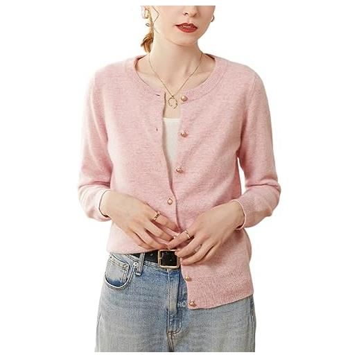 Valin spr2249 - cardigan da donna in cashmere con girocollo, a maniche lunghe, tinta unita, sottile, colore: rosa. , 44