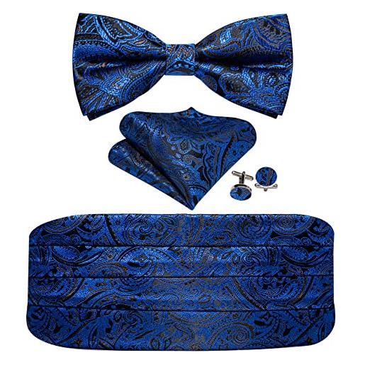 Barry.Wang set di papillon da uomo in seta - cummerbund, taschino e chiusura, blu scuro, taglia unica