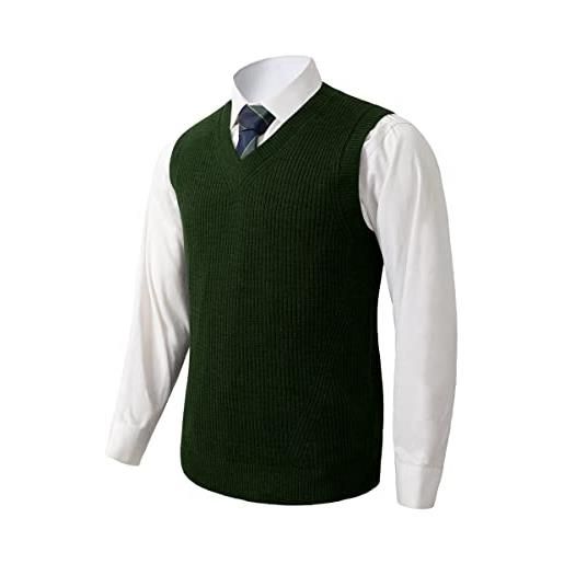ZHILI maglione da uomo con scollo a v, tinta unita, senza maniche, vestibilità ampia, adatto a tutti i maglioni, verde scuro, m