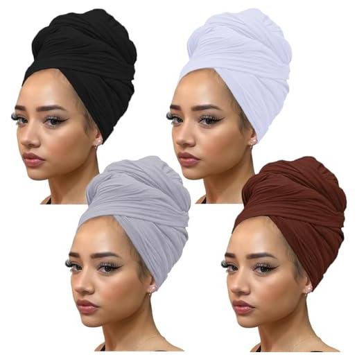Kachanaa 4 pezzi tinta unita stretch testa avvolgere extra lungo africano testa sciarpa traspirante turbanti per donne nere
