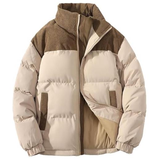 Yancremio piumino caldo invernale da donna a blocchi di colore giacca a maniche lunghe addensata casual e allentata di moda giacca corta per coppie di sport all'aperto (caffè, l)