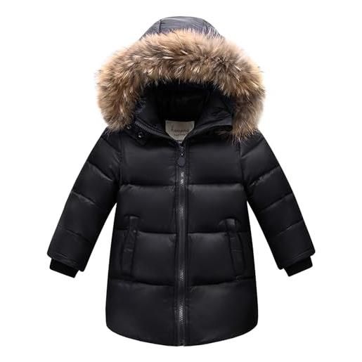 Amur Leopard bambini cappotto piumino con cappuccio giacca invernale ragazza giacche cappotti imbottita calda, nero, 140/7-8 anni