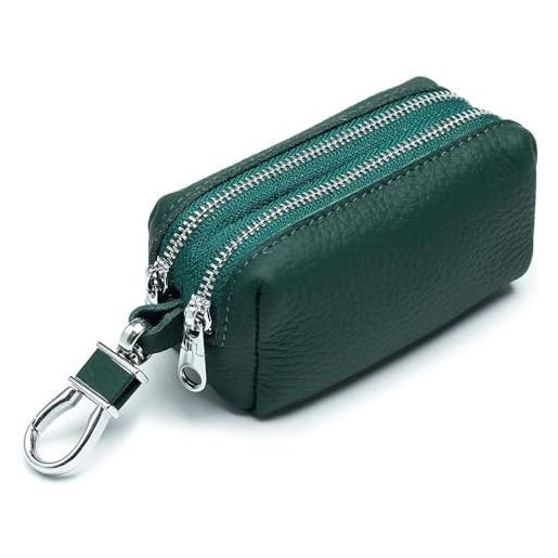 Hemasa portachiavi per auto alla moda, portachiavi da governante, organizer con doppia cerniera, portachiavi, verde scuro, kawaii