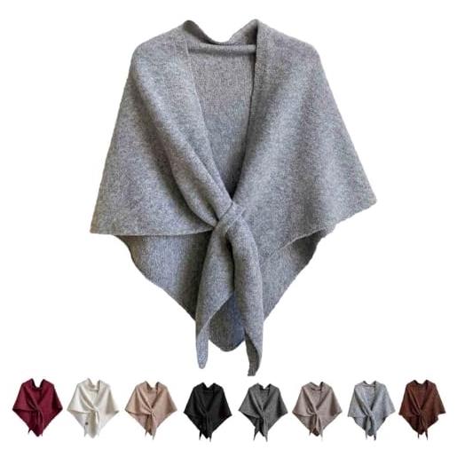 Generico donna scialle, scialle triangolare multifunzionale per donne, moda calda e accogliente sciarpa a maglia, leggera da viaggio casual tinta unita poncho (grigio 2)