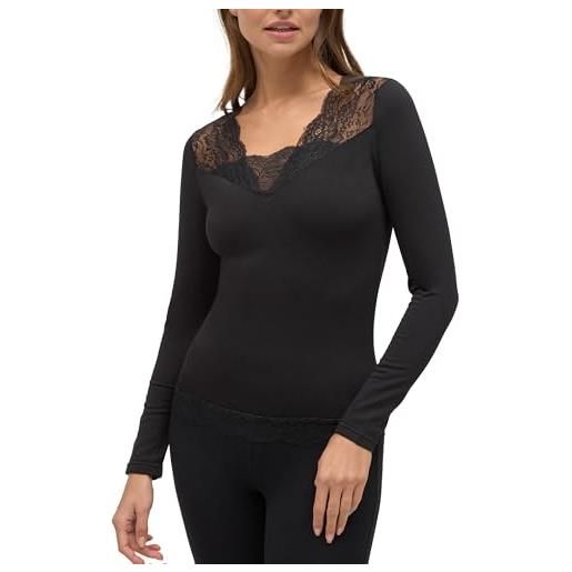 YSABEL MORA maglia termica scollo a v con pizzo elegante e femminile per donna, confortevole e morbida, ideale per climi freddi, versatile per interno o esterno, design semplice e raffinato. 