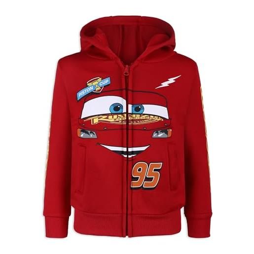 Disney cars' lightning mc. Queen - felpa con cappuccio e tasche per bambino, con zip frontale, rosso, 8