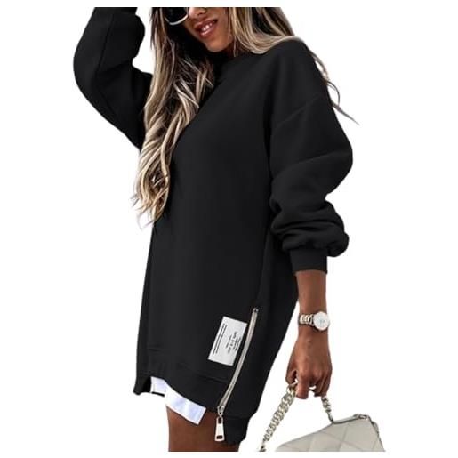 ThiCc abito da donna oversize in felpa - casual girocollo a maniche lunghe pullover con cerniera spacchi laterali comodo vestibilità ampia mini abito alla moda abbigliamento per il tempo libero outfit