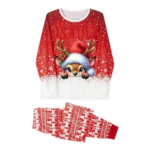 Generisch set di pigiama per famiglie, design per le vacanze, in pile, biancheria da notte per genitori, bambini, motivo natalizio, colore: rosso, 7-8 jahre