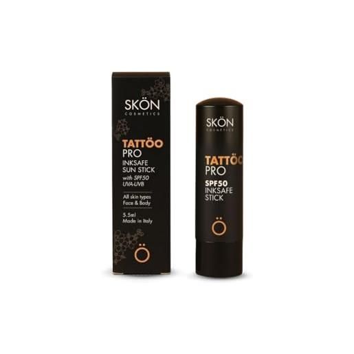 Skön tattöopro- stick protezione solare 50 viso e corpo per tatuaggi e zone sensibili con acido ialuronico e niacinamide, alta protezione, preserva colore del tatuaggio - tutti i tipi di pelle, 5,5ml