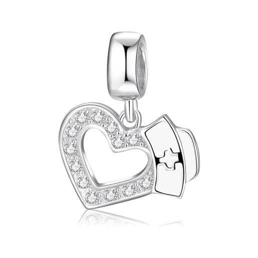 ZUOHUI set di ciondoli anatomici medici s925 (cuore/cervello/ossa) | argento sterling ossidato | gioielli fai da te compatibili con pandora e regalo for infermieri e sorelle(e)