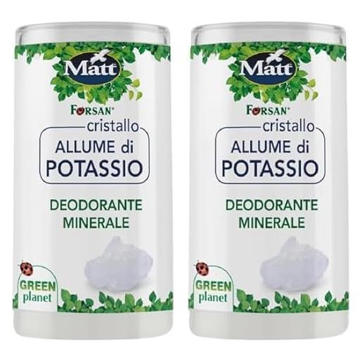Matt forsan, cristallo allume di potassio, deodorante minerale, di origine naturale e senza profumo, non unge e non macchia, 120 g (confezione da 2)