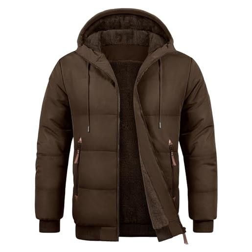 TOMEEK giubbotto invernale uomo giacca caldo giubbino inverno in pile cappotto spesso parka cappotti antivento elegante casual con cappuccio e tasche giacche(marrone, xl)