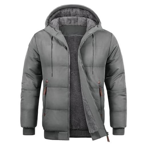 TOMEEK giubbotto invernale uomo giacca caldo giubbino inverno in pile cappotto spesso parka cappotti antivento elegante casual con cappuccio e tasche giacche(grigio, xl)