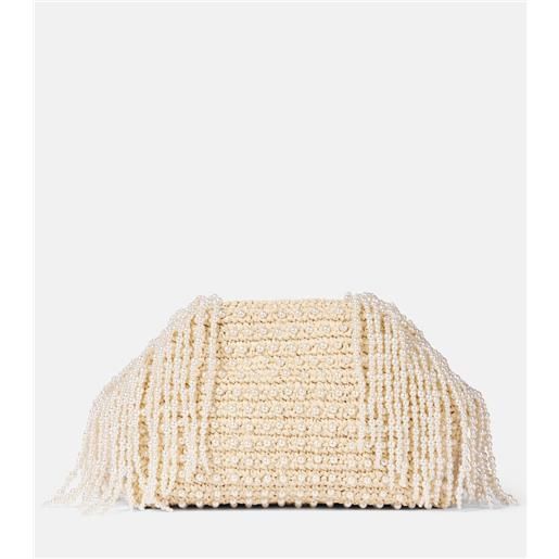 Self-Portrait clutch in rafia con perline