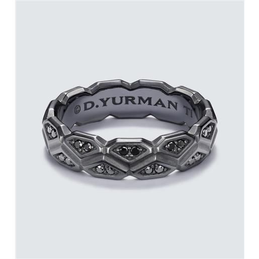 David Yurman anello hex in titanio con diamanti