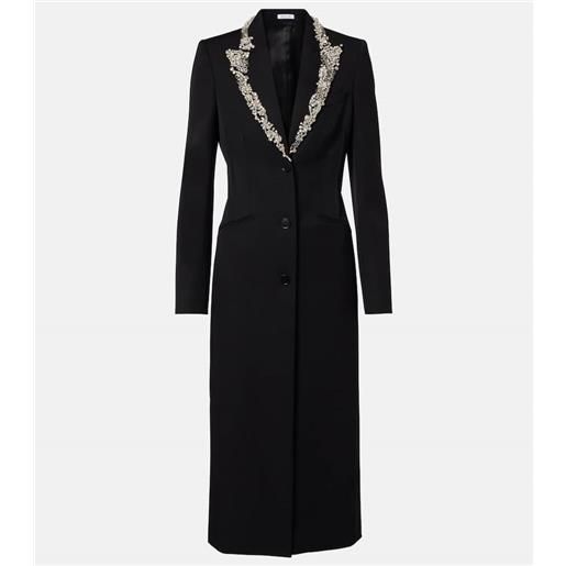 McQueen cappotto in lana grain de poudre con cristalli