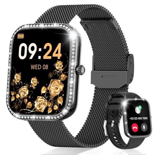 Fitnynxos smartwatch donna con chiamata, 1,75 hd orologio smart watch con 130+ sport, cardiofrequenzimetro, spo2, sonno, ciclo mestruale, fitness activity tracker ip68 android/ios nero, regalo donna