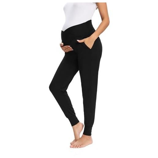 Shen&Qege pantaloni casual per donne incinte, leggings premaman per gravidanza, comodi, nero , l