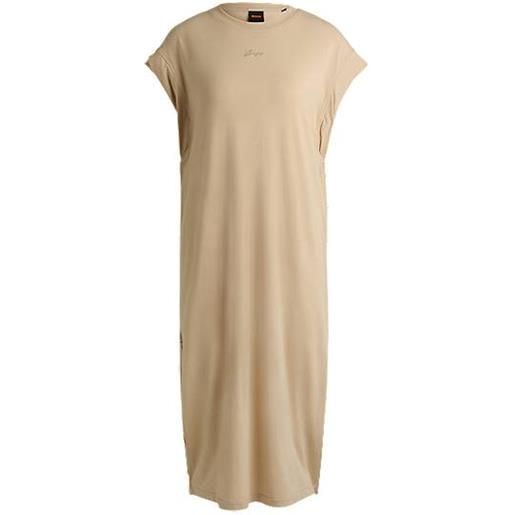 BOSS vestito in jersey con maniche a cappuccio e dettaglio logo, beige chiaro