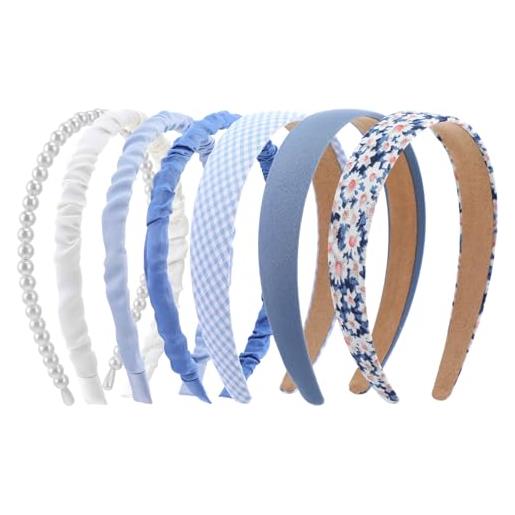COMNICO set di 7 fasce per capelli alla moda da donna, antiscivolo, in tessuto scintillante, in vari colori, accessori per capelli per donne, ragazze e bambini (blu)